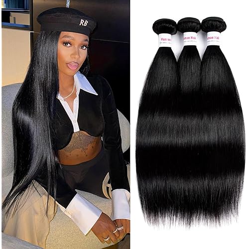 12A Straight Bundles Human Hair 20 22 24 Inch 100% Unprocessed Brazilian Virgin Hair Bundles Straight Hair 3 Bundles Weave Bundles Human Hair Extension
