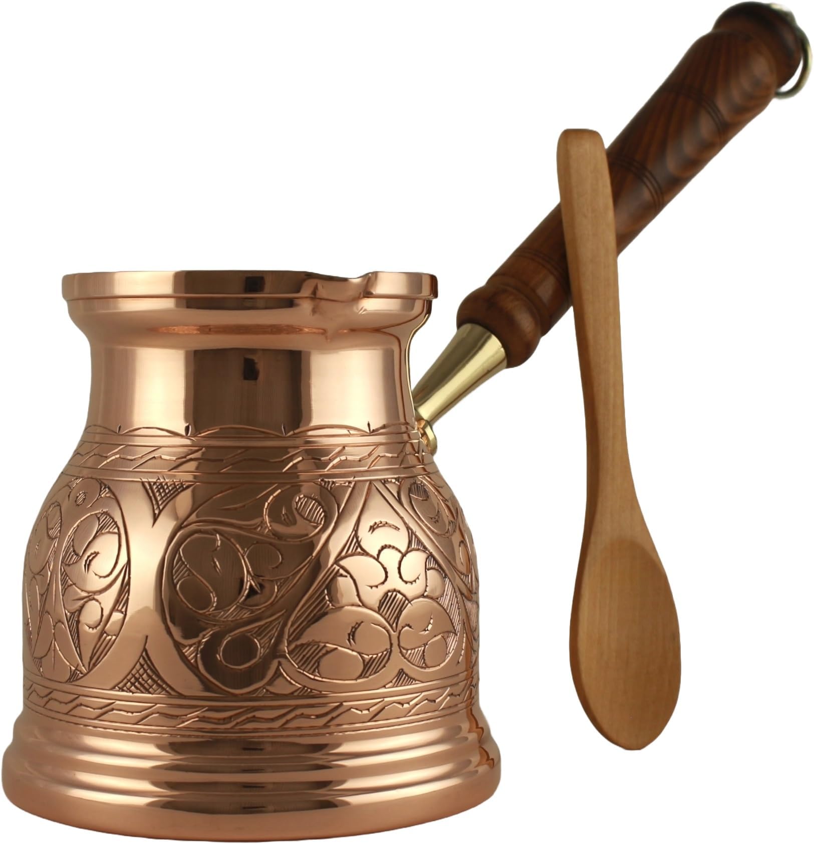 2024 IST Series (XXXLarge) - 1000ml/34 fl.oz, Engraved Copper Turkish Greek Arabic Coffee Pot, Stovetop Coffee Maker, Cezve, Ibrik, Briki, Milk/Butter Warmer, Handcrafted in Turkey (Copper)