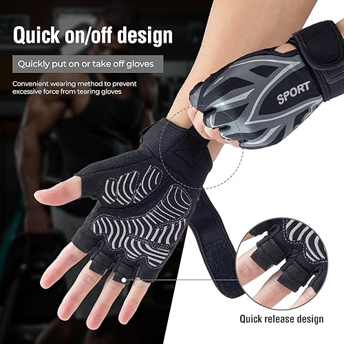 Miniatura 17 de YEHIEL Guantes de gimnasio para ciclismo, deportes, entrenamiento para mujeres, guantes de levantamiento de pesas sin dedos, súper ligeros