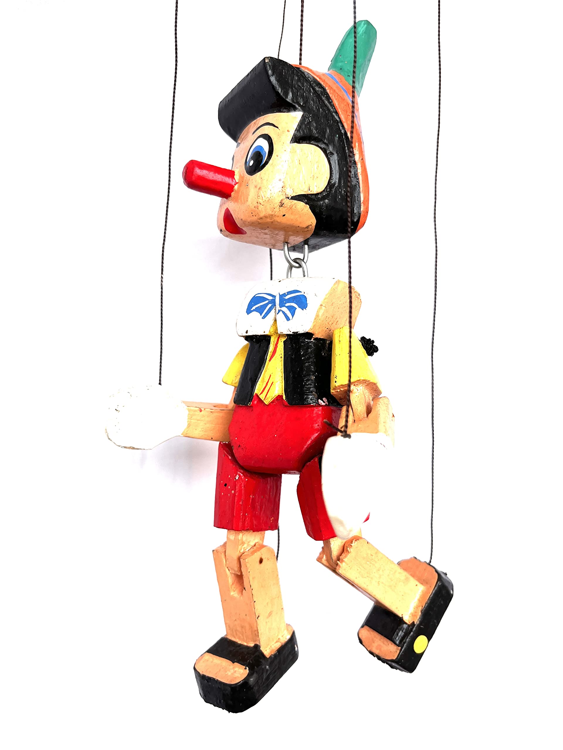 HC Enterprise-019 Pinocchio aus Holz mit mehrfarbigem Seil, 20 cm