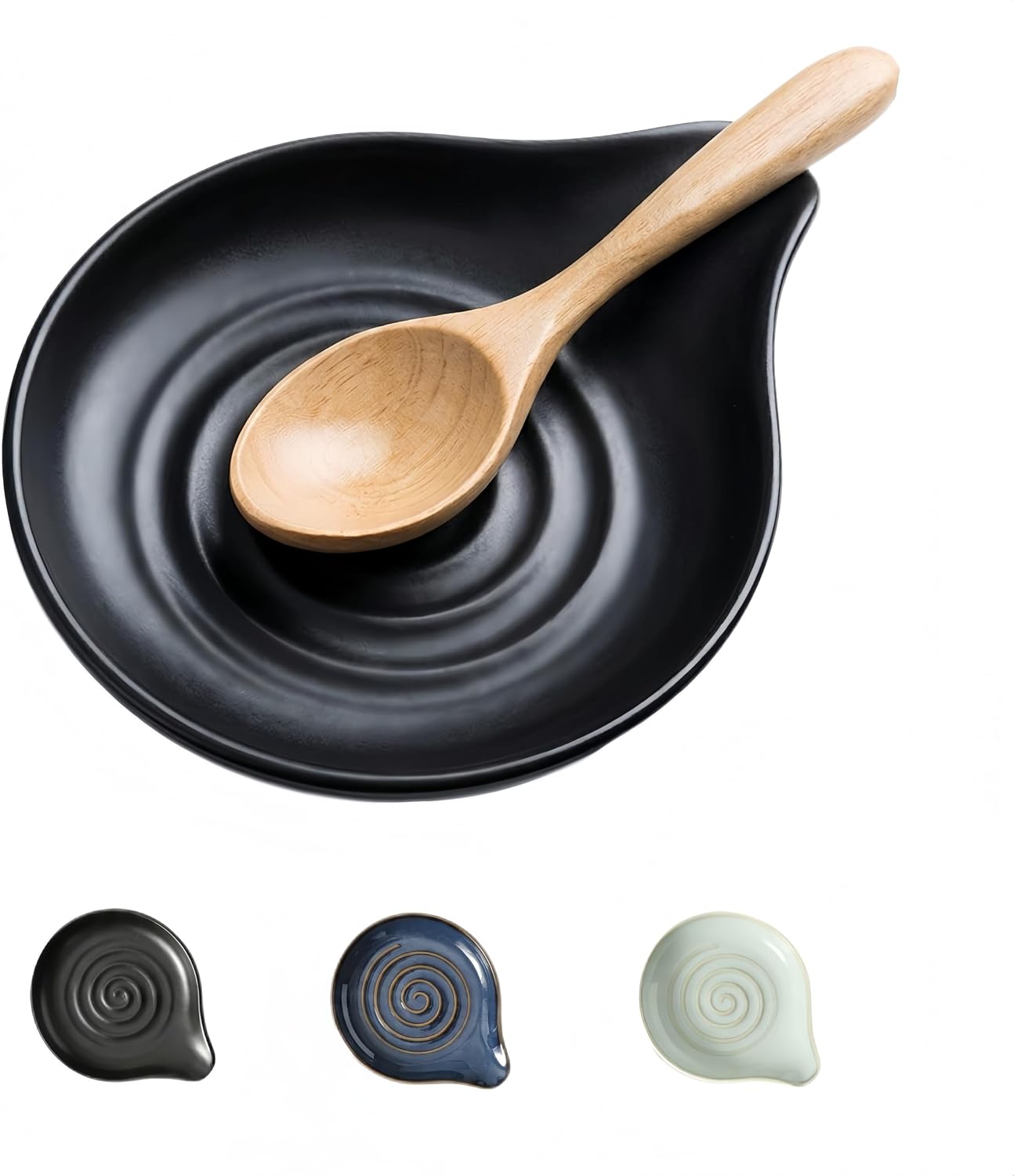 Ceramic Spoon Rest for Stove Top Kitchen Utensil Holder, Black