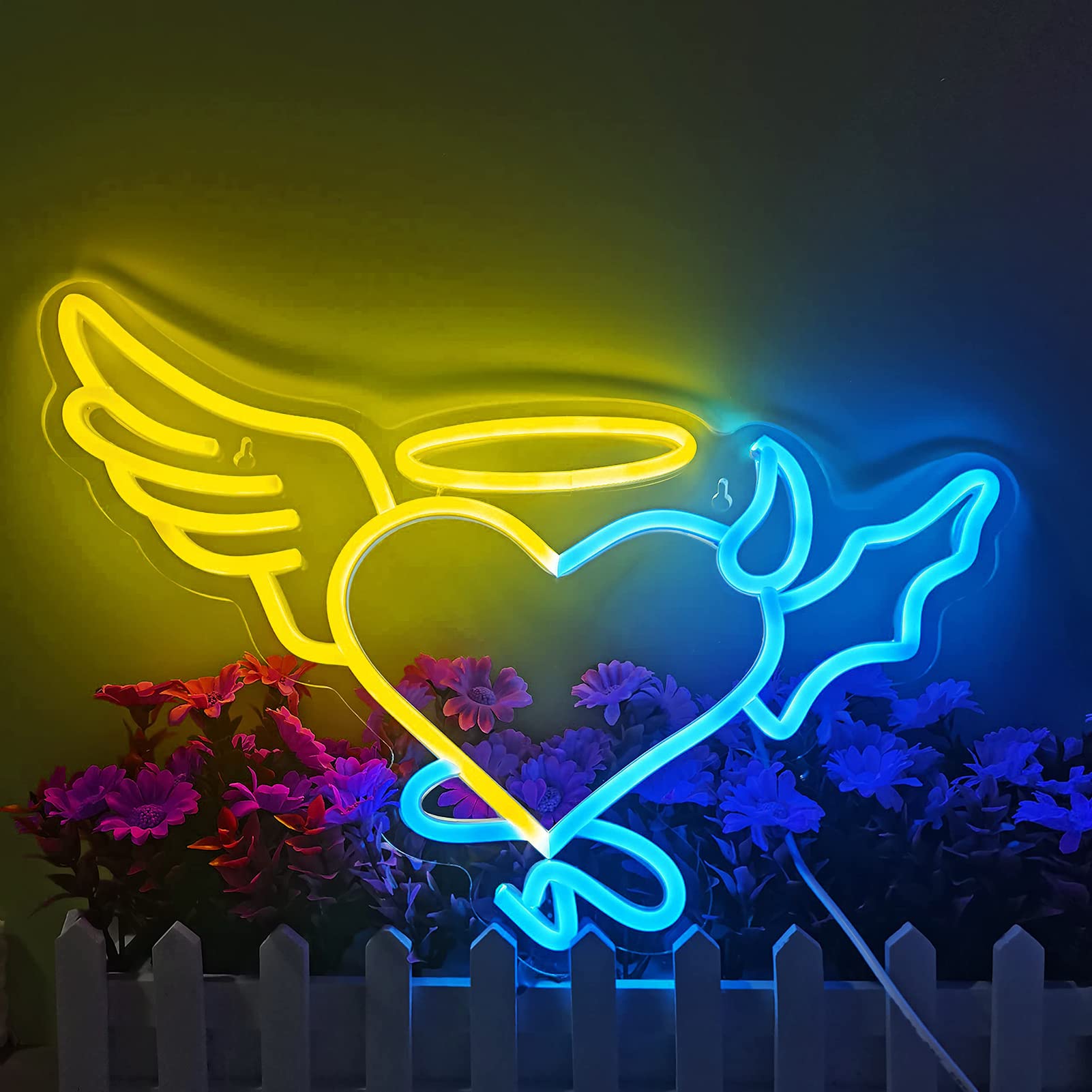 Amazon.co.jp: ネオンサイン - 天使と悪魔のハートのネオンサイン