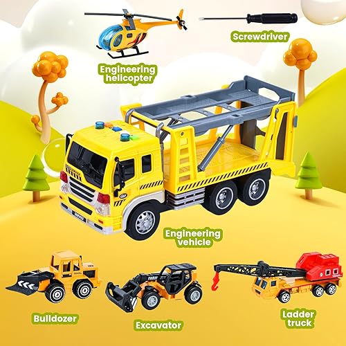 Miniatura 2 de LovesTown Camión de construcción de juguetes para niños mayores de 3 años, juguetes educativos de aprendizaje STEM con luces y sonidos, juego de