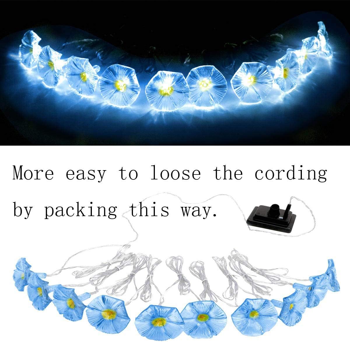 Solar LED Flower String Lights, 33FT 10 LED Waterproof Outdoor Decorative Stringed LED String Lights Morning Glory Flower for Party,Christmas,Garden,Patio,Outdoor, Decoration (Blue)
