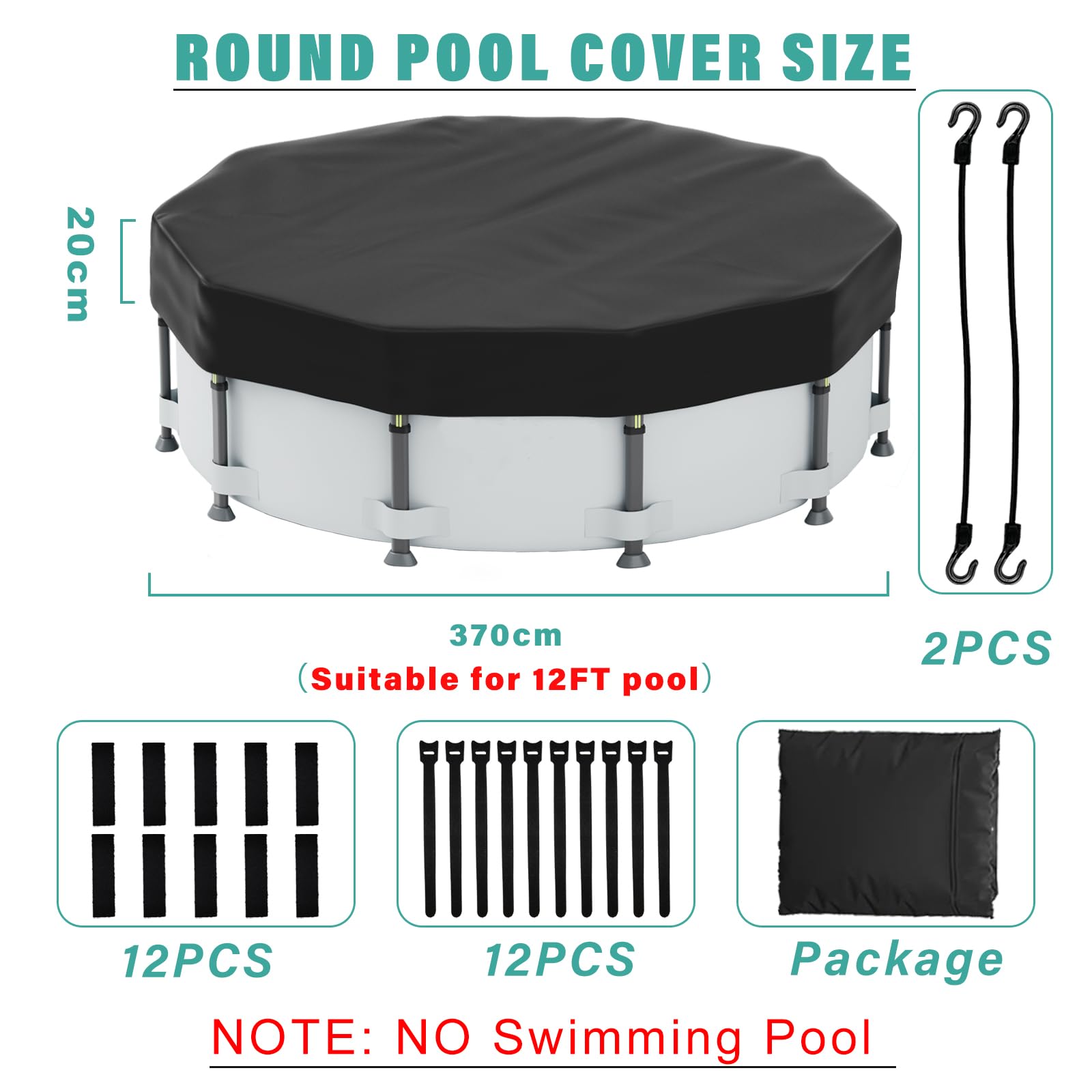 12FT Pool Covers for Above Ground Pools Safana Round Pool Winter Cover, Tear Resistant Fabric Swimming Pool Covers - Image 2