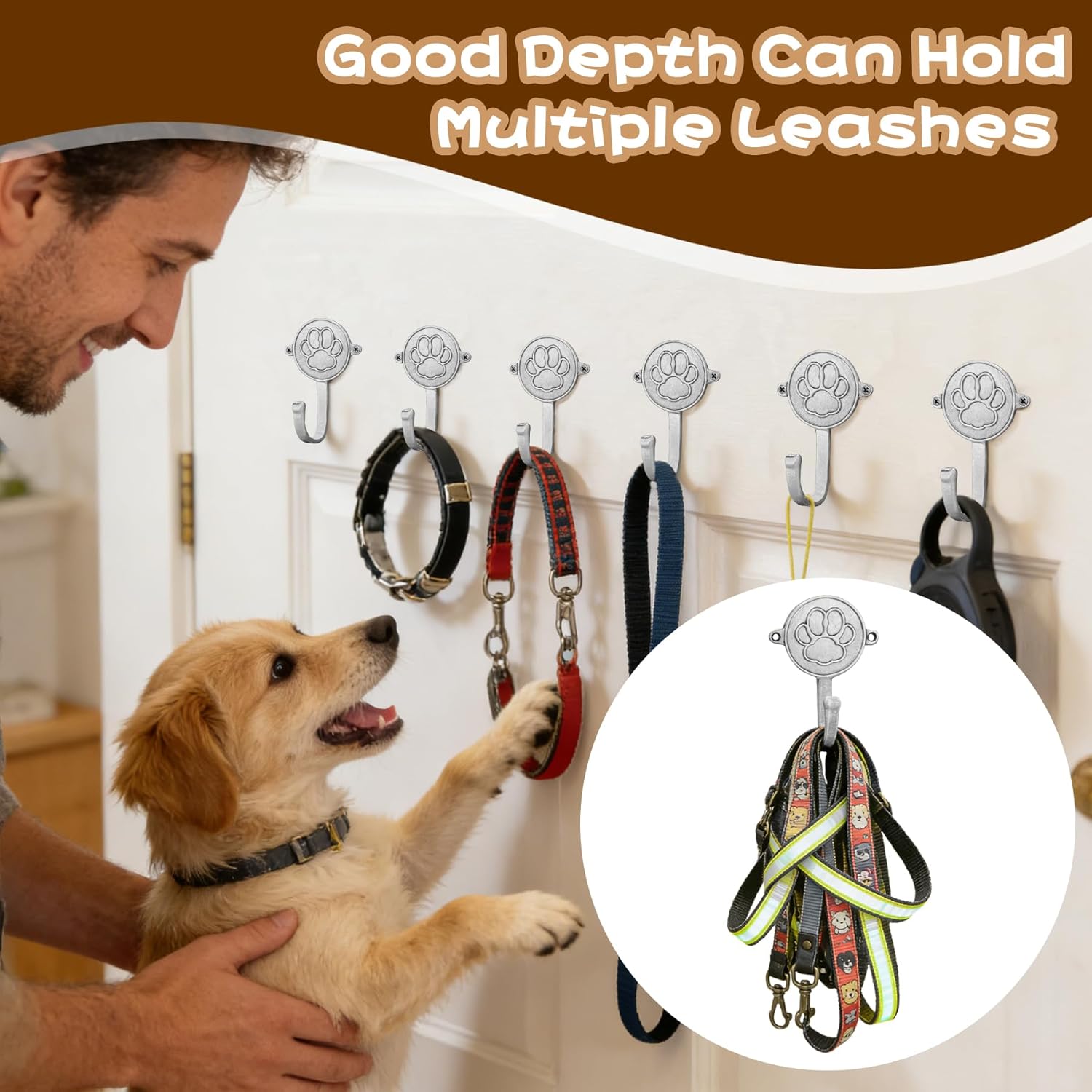 6PC Dog Paw Hooks Wall Mount Pet Leash Hook Cat Leash Holder for Wall Cute Coat Hooks Key Holder for Entryway Hallway Kitchen Office, Great Gift for Dog and Cat Lovers(Antique Silver)