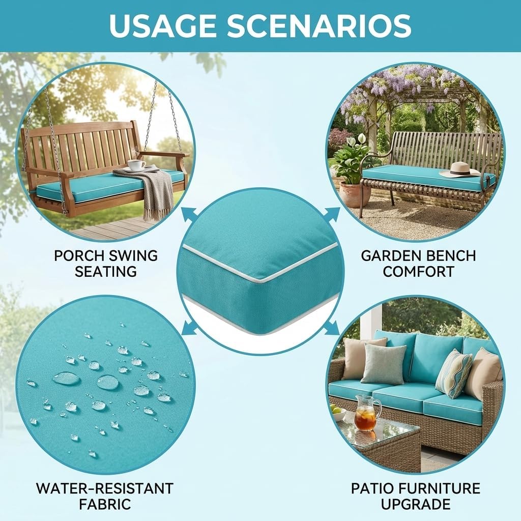 60 Inches Outdoor Bench Swing Cushions,Large 3 Seater Water Resistance Foam Cushion for Patio Porch Furniture