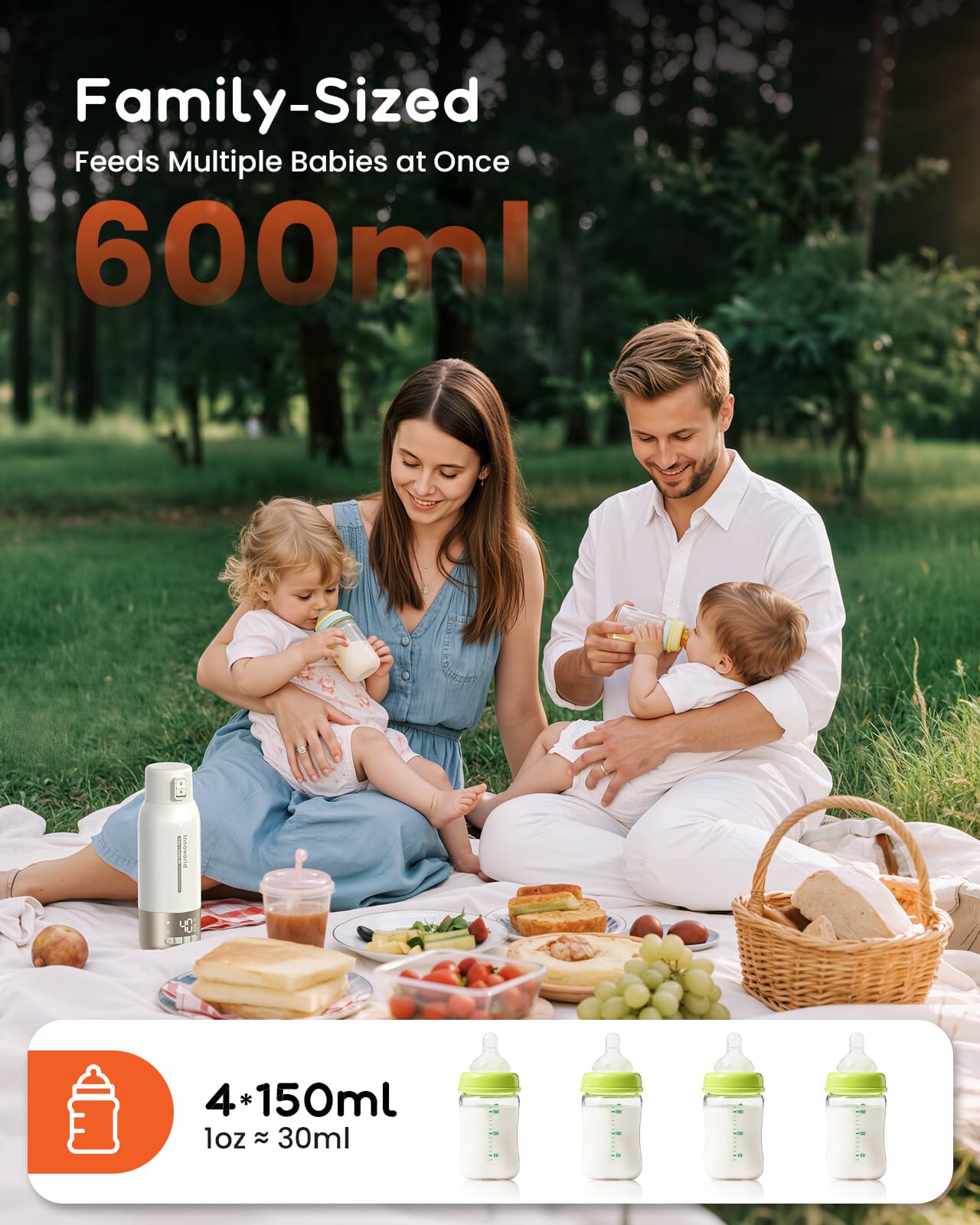 Portable Bottle Warmer for Travel,600ml Baby Milk Warmer for Breastmilk & Formula with Fast Heating,10400mAh Long Battery Life,USB-C Charging,Ideal for Car,Vehicle & Airplane Journeys - 4