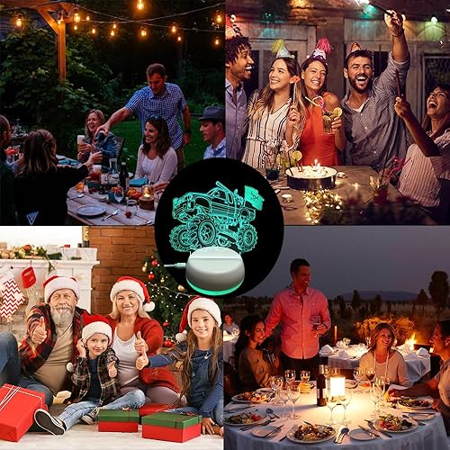 Miniatura 3 de Lámpara de noche con ilusión 3D Monster Car 3D, decoración de escritorio de noche, camión monstruo con base blanca, decoraciones geniales para