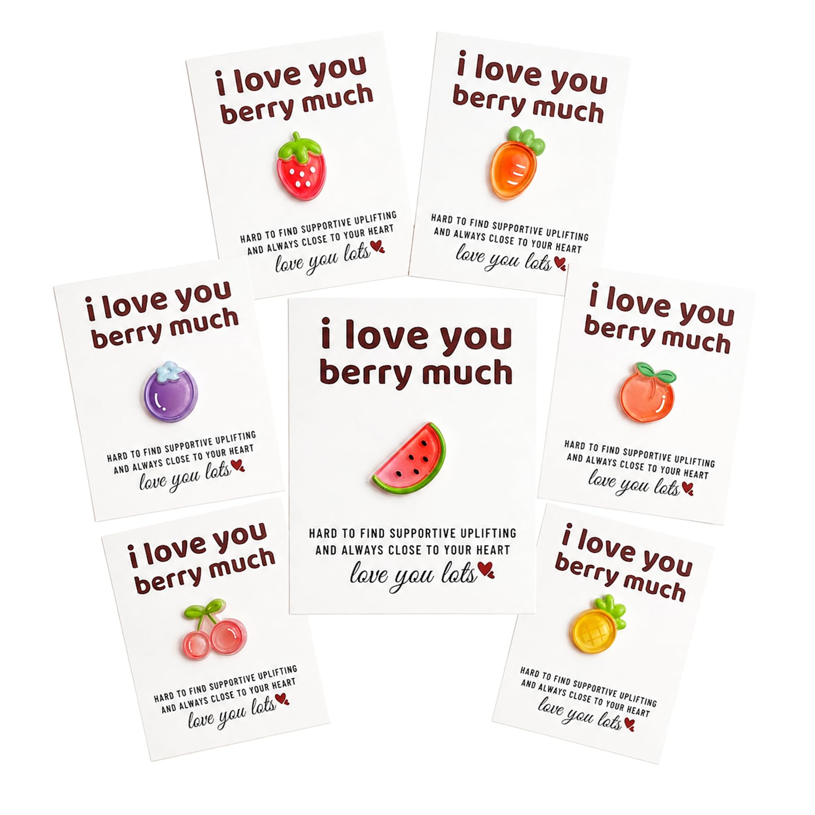 Orsefeliy 7Pcs Fruit Pocket Hugs with Greeting Cards, Resin Pocket Keepsake with Heartfelt Sentence, Delicate Good Luck Gifts for Friend, Thinking of You Gifts for Boy & Girl Friend