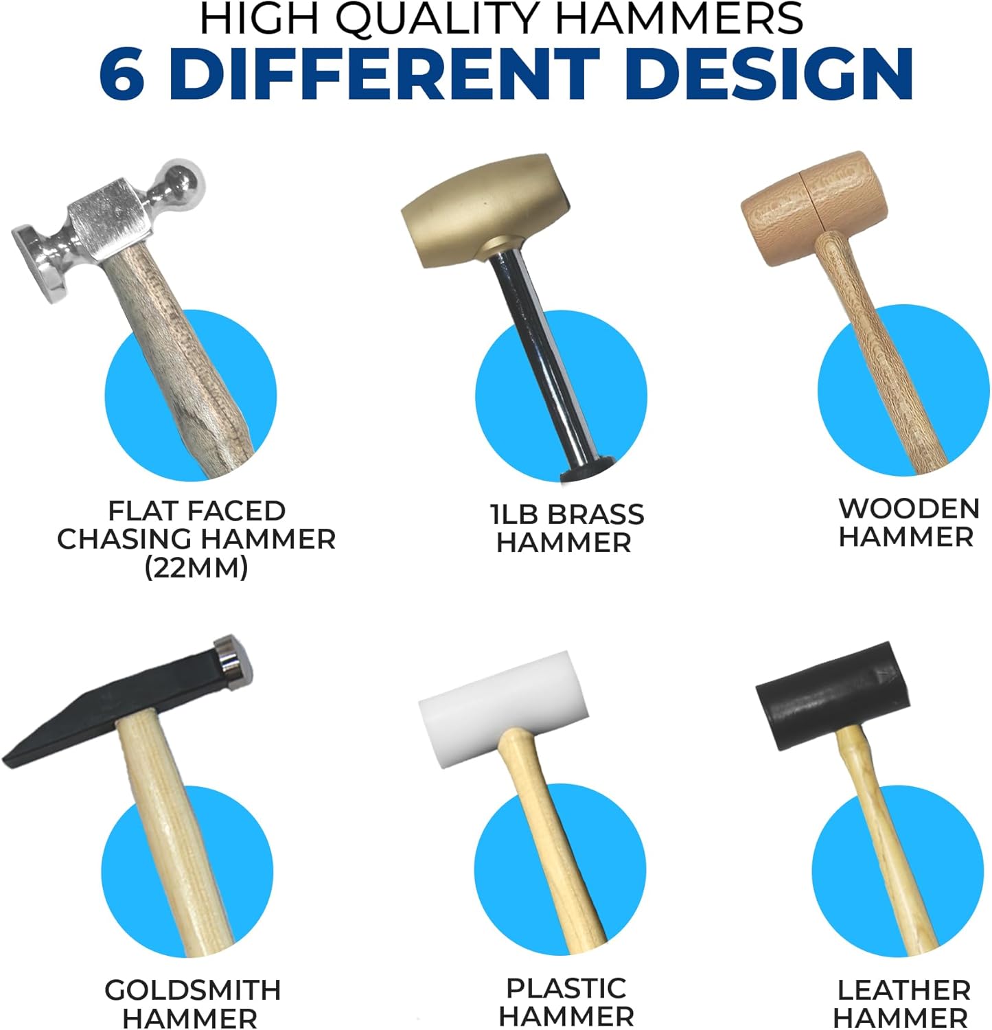 6 PCS tool set of Hammer, Jewelry Making tools including Rawhide Leather, Brass hammer, Jewelry Making Supplies of Forming Hammer Set With wood handle (06)