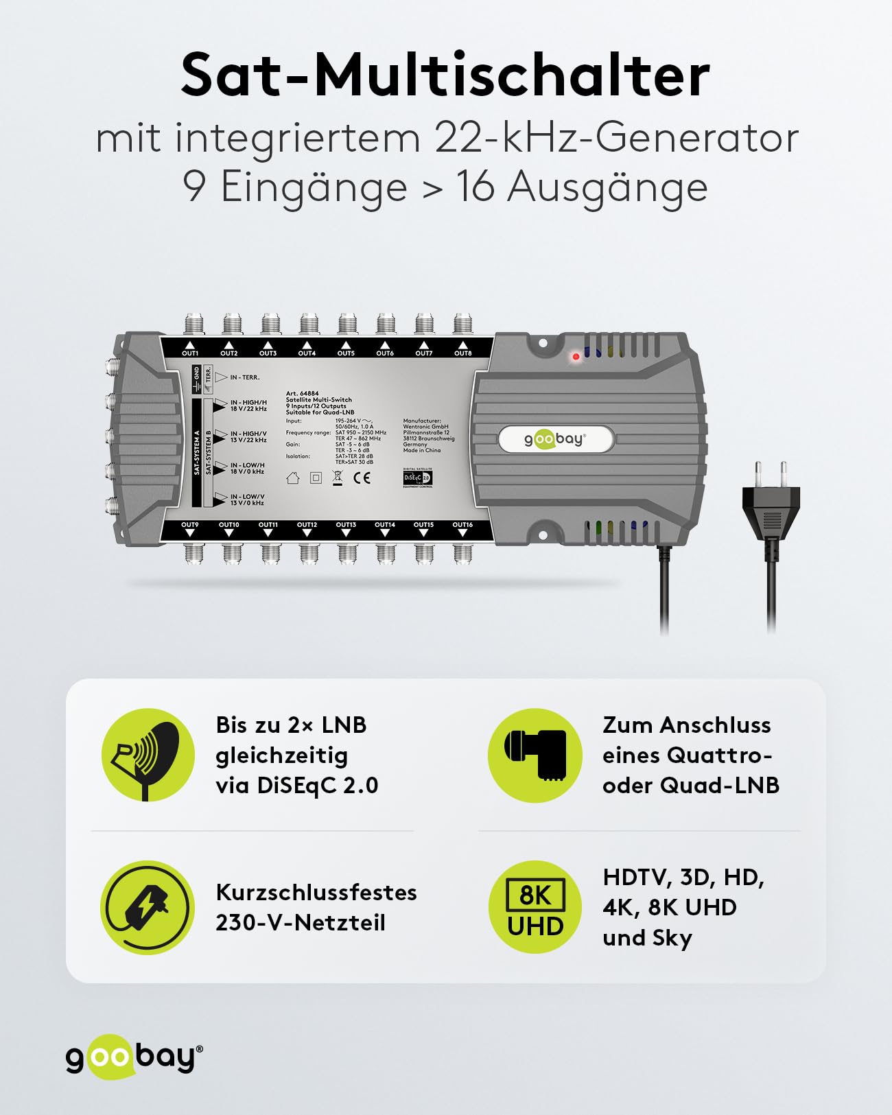 Multiswitch Satellitare Goobay 64874 - 5 Ingressi, 8 Uscite - Foto 8