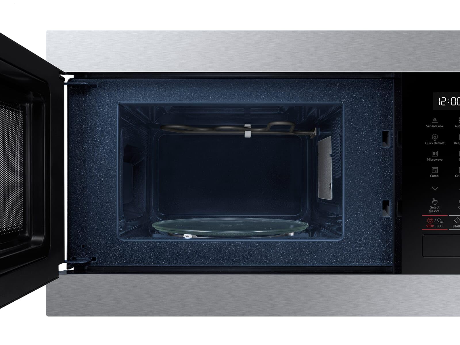 Samsung MG22M8274AT/E1 - Microondas empotrable con parrilla, 850 W, 22 L, horno microondas pequeño para nichos de 38 cm, función de mantenimiento del calor, sensor inteligente, interior de esmalte