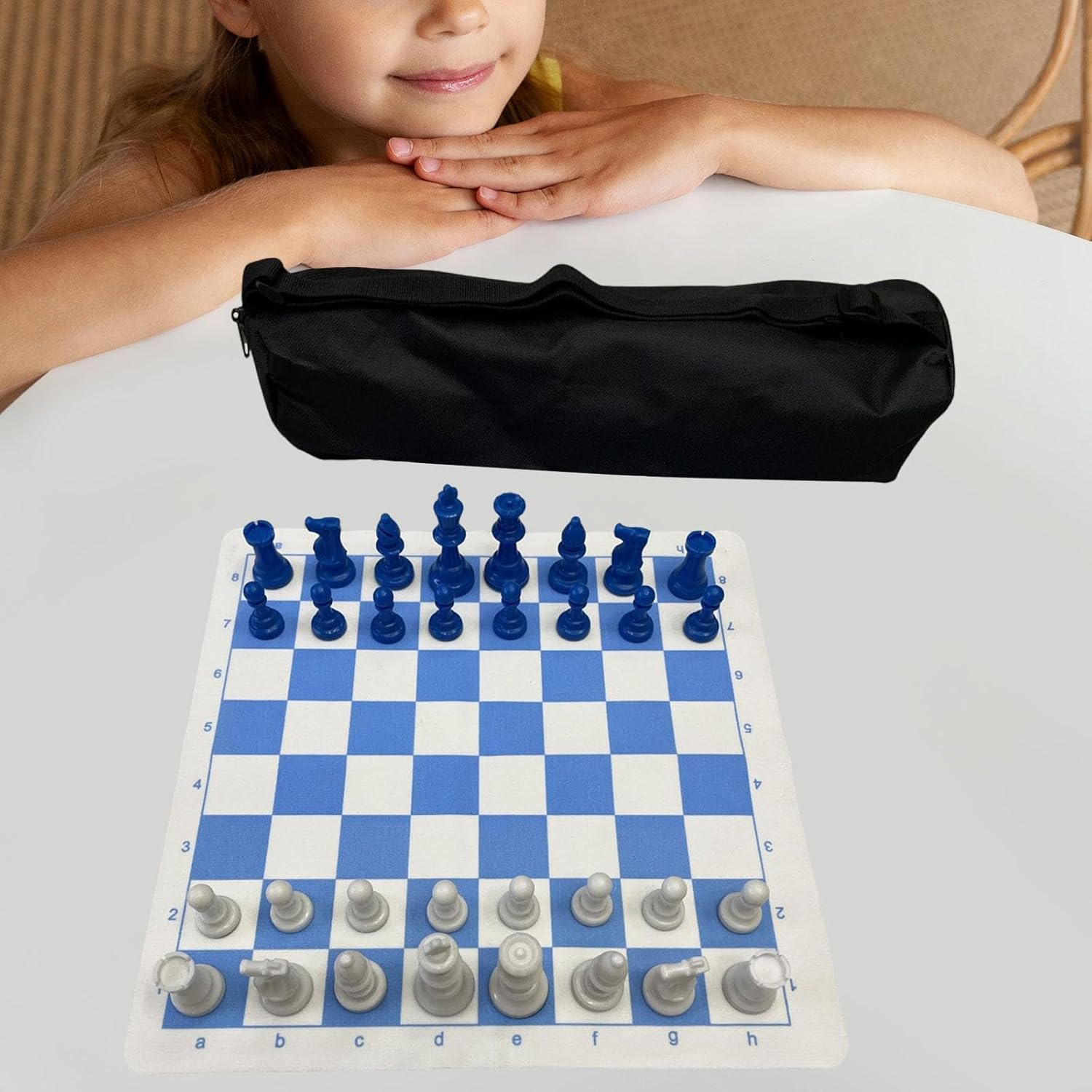 Foldable Chess Game,International Board Game,Convenient Lightweight Travel Chess Board Tournament Chess Set for, Zipper Hand Bag