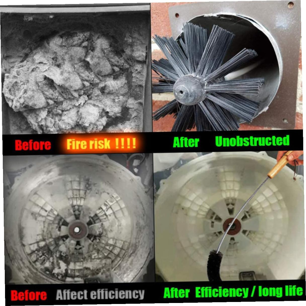 Uonlytech Chimney Cleaning Brush and Dryer Vent Brush 610mm Cleaning Kit with 4 Rods for Fireplace and Dryer Vent Maintenance