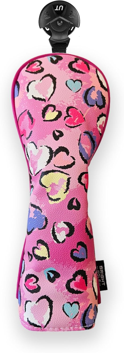 Headcovers 460 CC Driver Head Cover, Fairway Wood, Utility Wood, Pink Hearts Design, Great Golf Gift Idea (3 Piece Set)