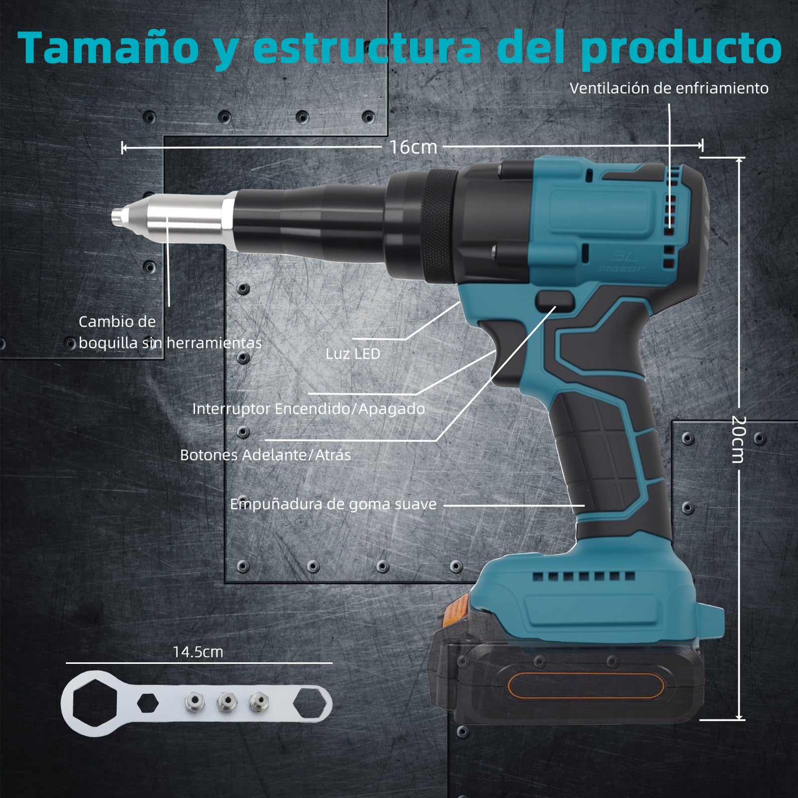 Remachadora de batería sin escobillas con luz LED, compatible con baterías de iones de litio Makita de 18 V, ideal para obras de construcción, reparaciones de automóviles y bricolaje, sin batería