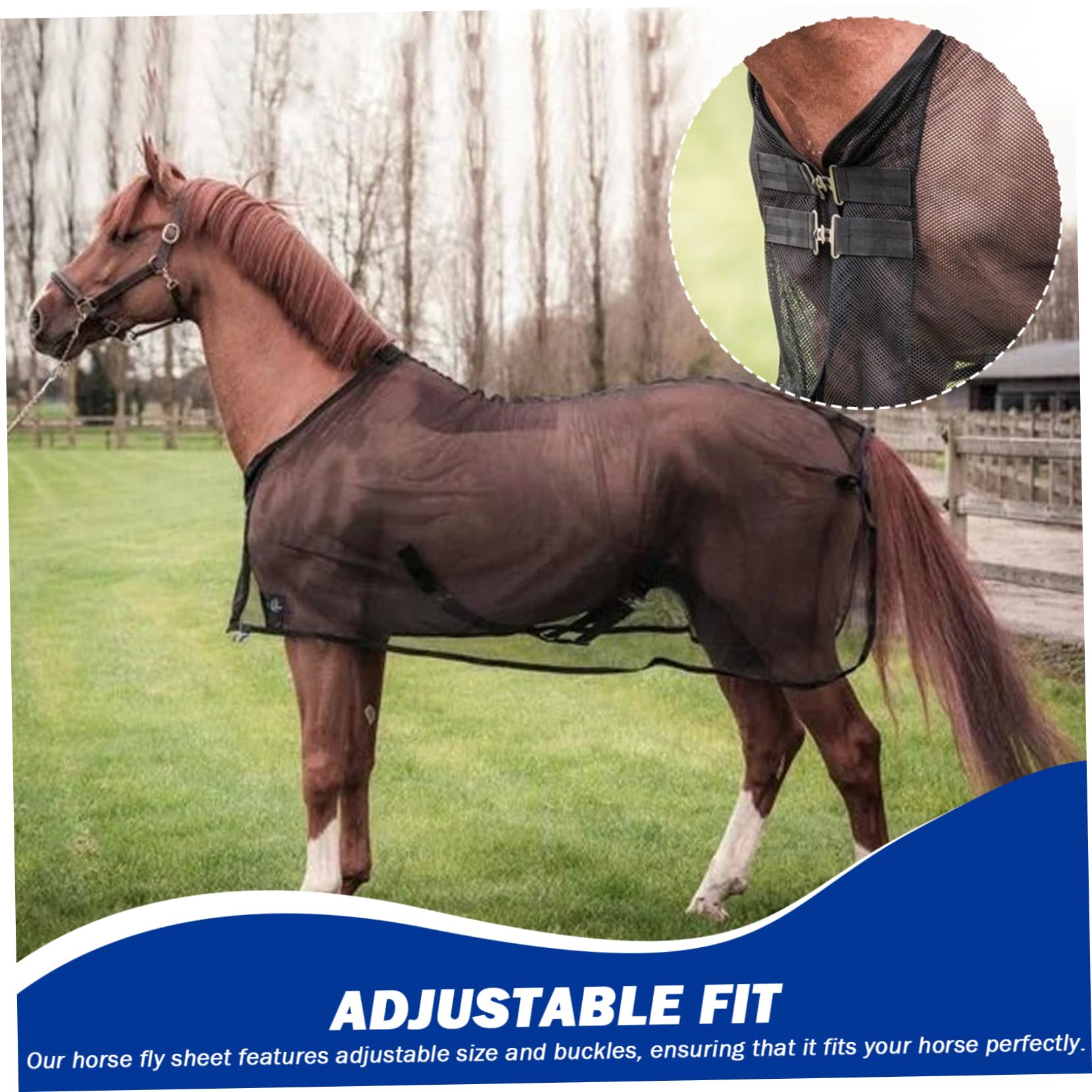 Sábana antimoscas de Malla Ajustable con Cubierta para la Nariz Protección Transpirable contra Insectos de Verano para pastos y mosquiteras para Caballos, Negro, 187 cm/73, 62 Pulgadas, Sábana para