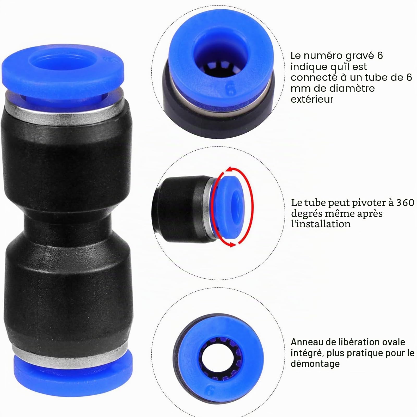 Lot de 50 raccords pneumatiques Push In - Raccord rapide pour tuyau d'air et d'eau - 1/4", 1/8", 1/2", 3/8"