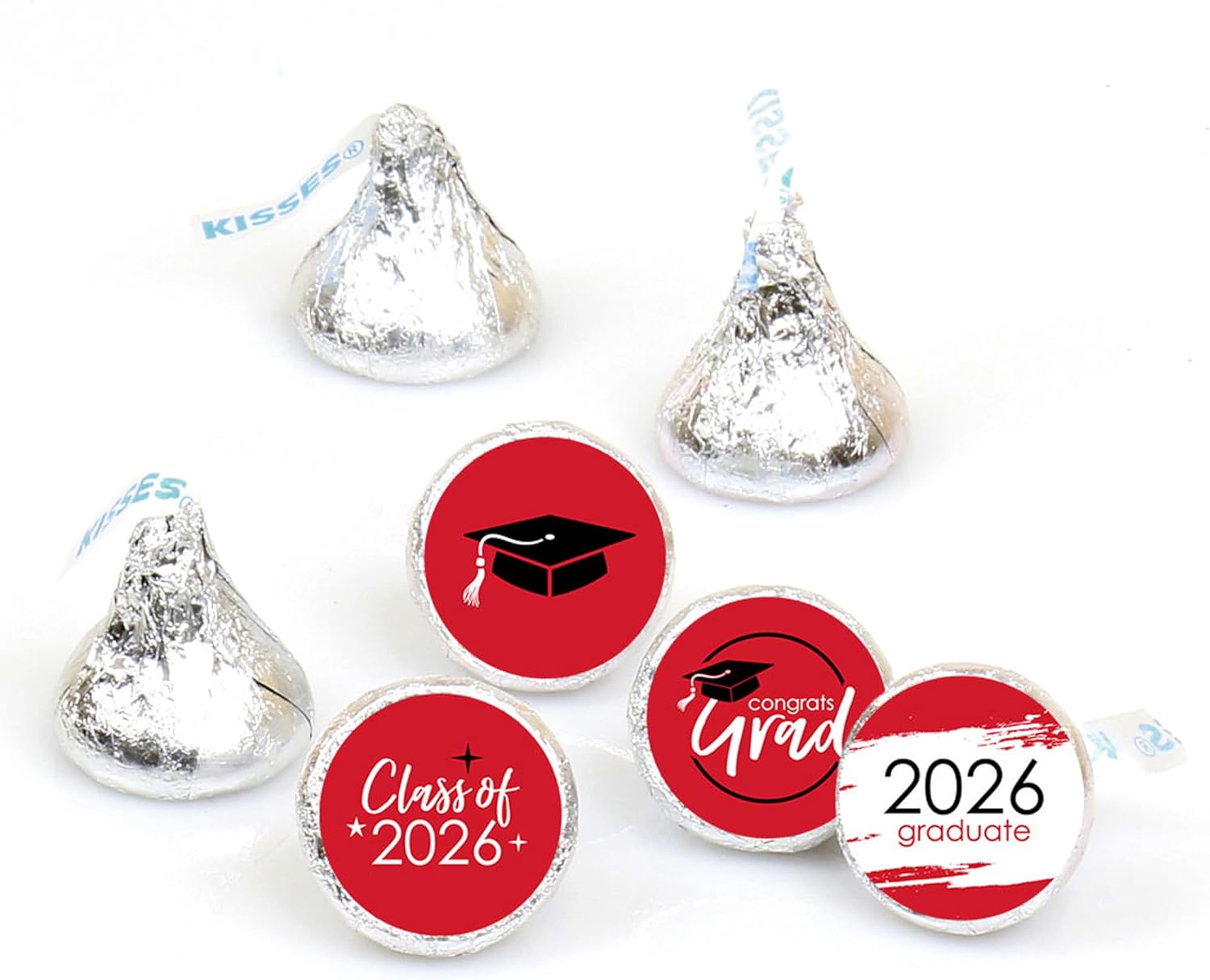 Big Dot of Happiness 2026 Red Graduation Party Round Candy Sticker Favors - Labels Fit Chocolate Candy (1 Sheet of 108)