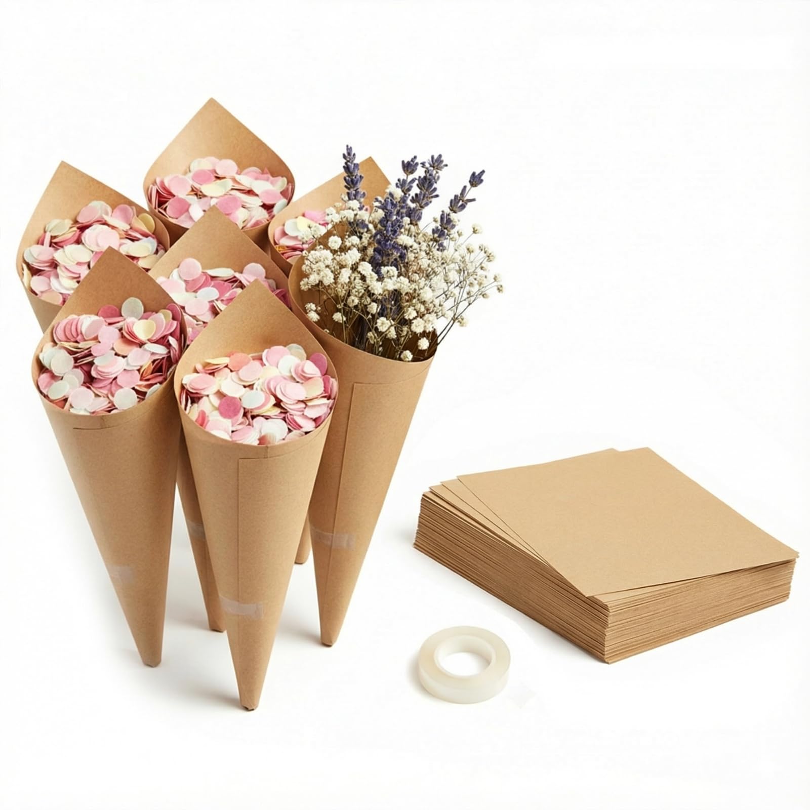 iplusmile 120pcs Kraft Paper Petal Cones for Weddings Vintage Confetti Flower Cones Sturdy No Smell for Petals Candies Small Bouquets Classic Party Decorations-image-7