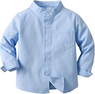 26 camisa para niños de un solo color, de pie, manga larga, de algodón, cárdigan de punto para niños