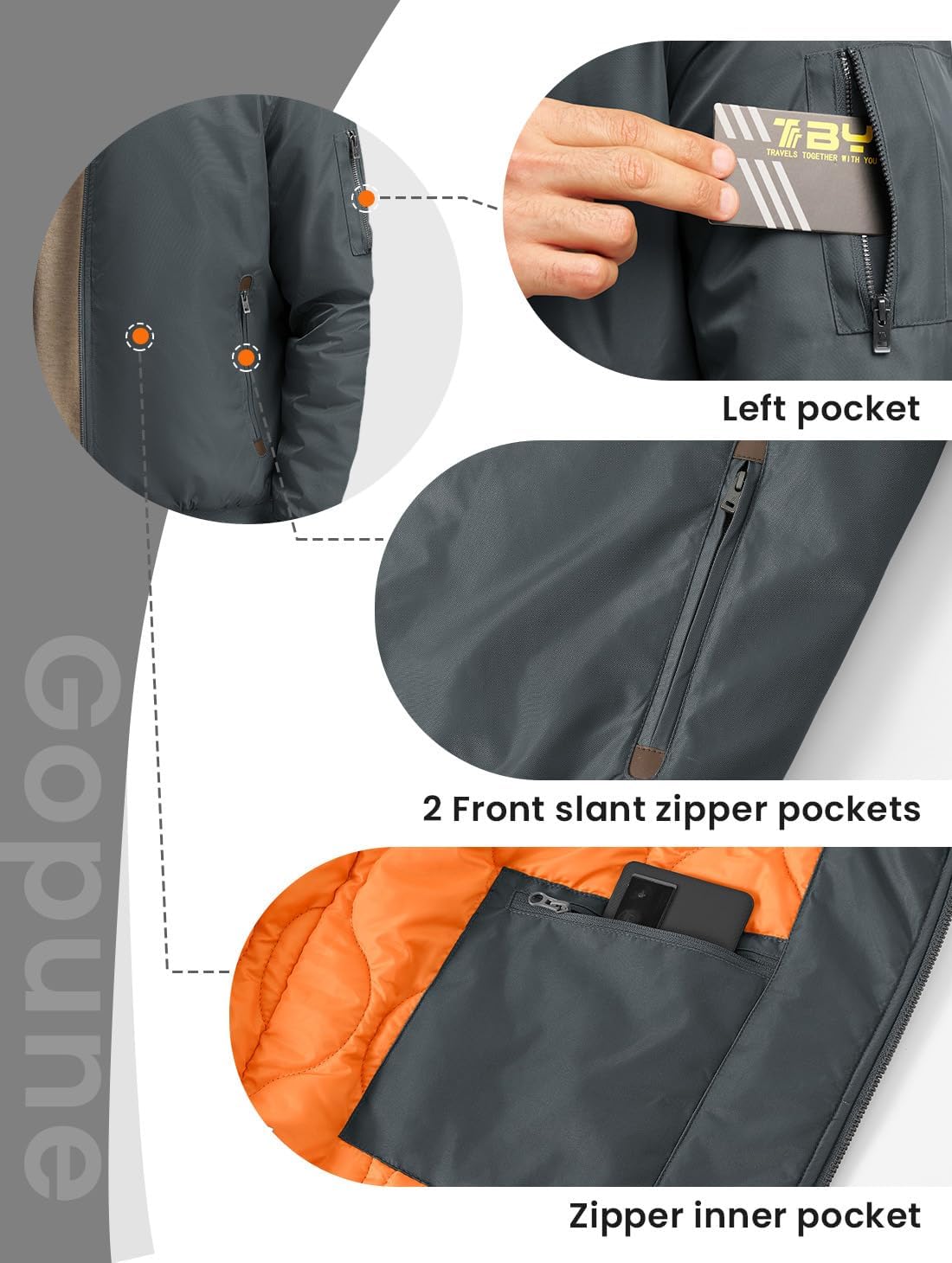 Gopune Men's Bomber Jacket Casual Fall Winter Warm Jacket Full Zip Padded Coats Outwear - Image 5