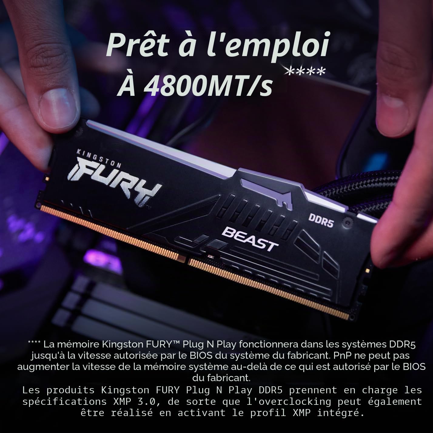 Kingston FURY Beast Noir RGB 32Go (2x16Go) 6000MT/s DDR5 CL36 DIMM Mémoire pour PC de Gamer Kit de 2 AMD EXPO/ Intel XMP - KF560C36BBE2AK2-32
