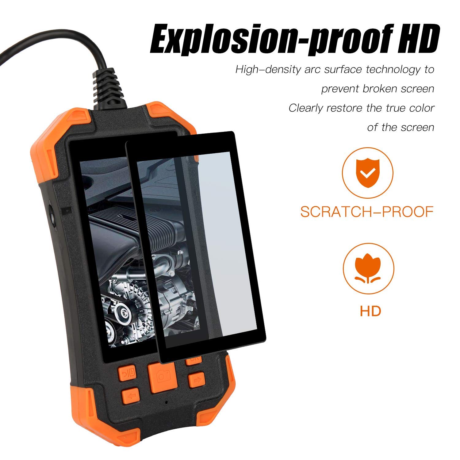 Endoscopio Industriale con Schermo, Telecamera di ispezione Impermeabile con Schermo IPS da 4,3 Pollici, Periscopio HD 1080P, Cavo Semirigido Telecamera Snake Impermeabile IP67 con Obiettivo LED 8Mm-2