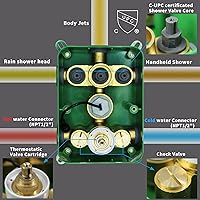 Vista 5 de AYIVG Válvula mezcladora termostática de oro cepillado, pantalla de temperatura, función de 3 vías, válvula desviadora de ducha, grifo de latón, kit
