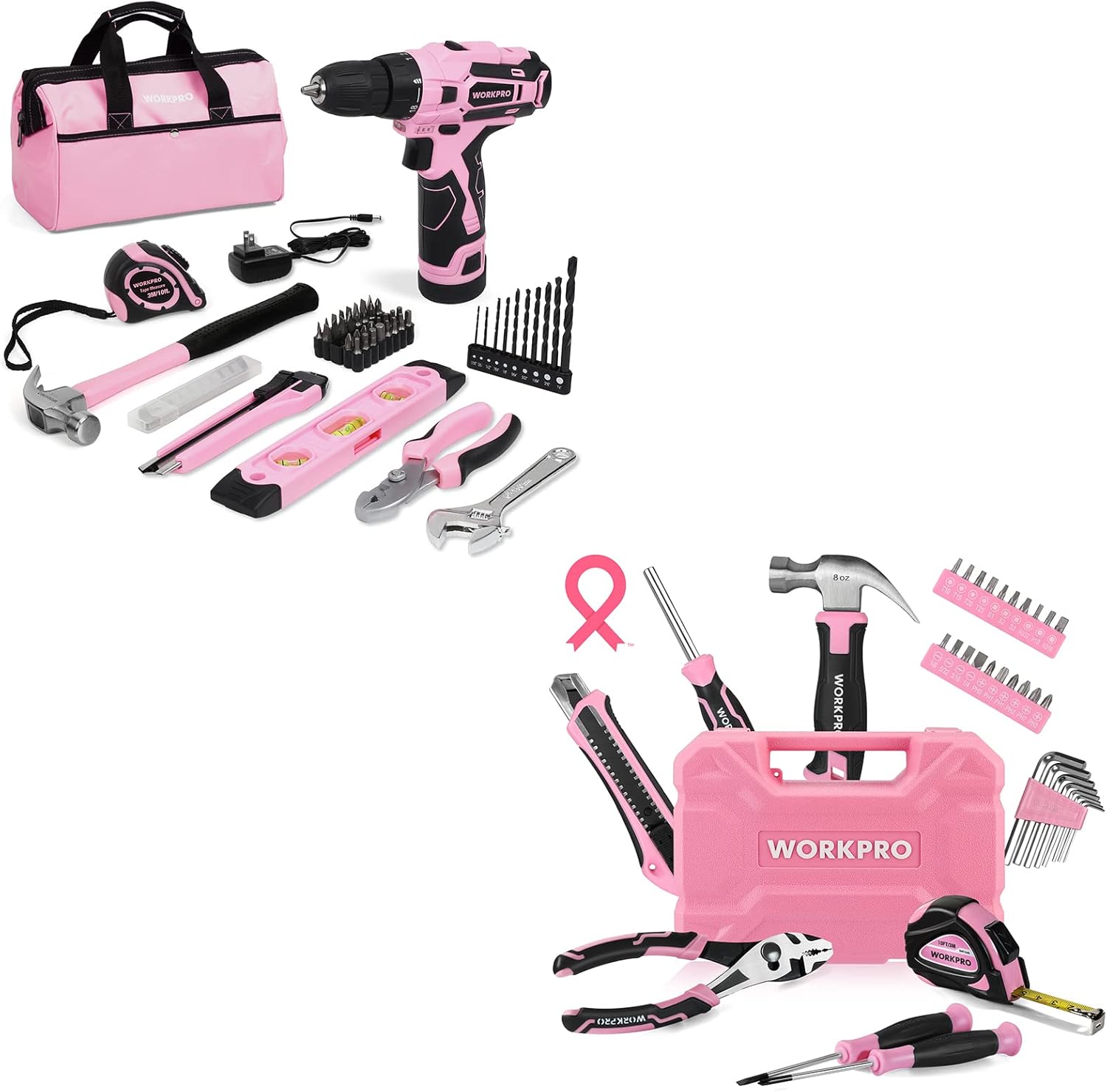 WORKPRO 12V Pink Cordless Drill Driver and 35Piece Pink Tools Set Tools & Home