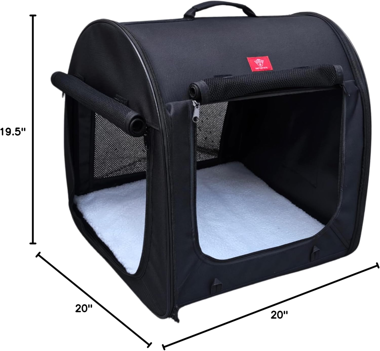 One for Pets Fabric Portable Pet Kennel/Shelter, Single, Black 20"x20"x19.5" - Car Seat-Belt Fixture Included