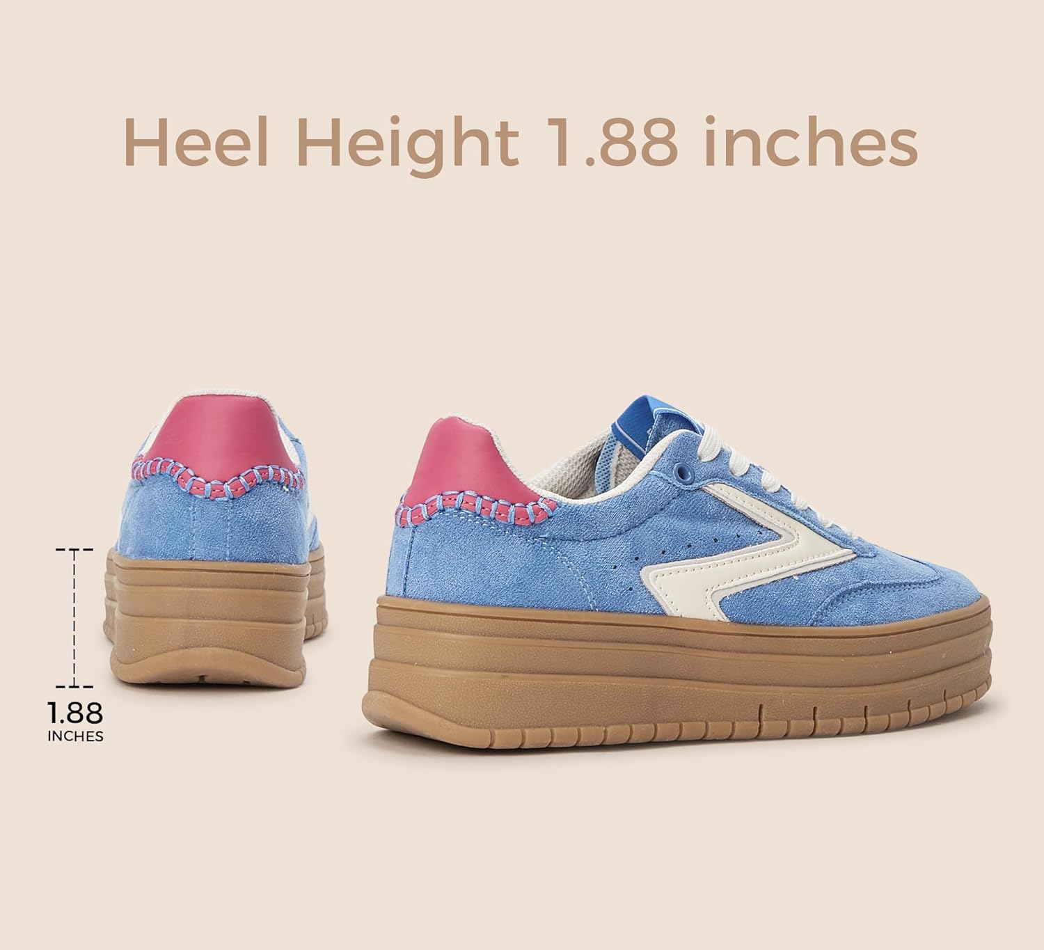 LUCKY STEP Women's Platform Sneakers Gum Sole Suede Casual Classic Retro Rubber Thick Sole Trendy Fashion Tennis Walking Shoes - Image 8