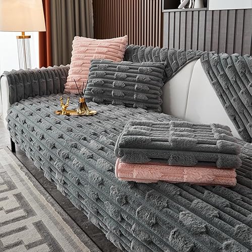 Vista 9 de soputry Fundas de cojín antideslizantes de felpa súper suave, cojín grueso de felpa de conejo para sofá, funda de almohada de piel sintética súper