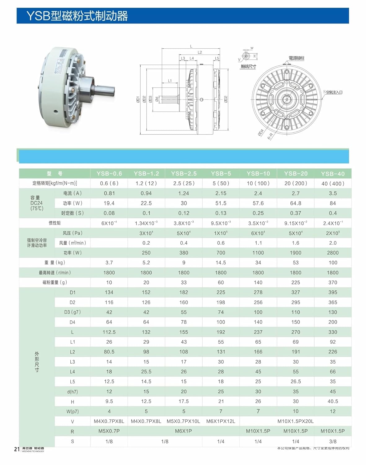 Ysb-10-20kg Magnetic Powder Brake YSC - 10-15-20 KG Clutch(YSB-20KG)