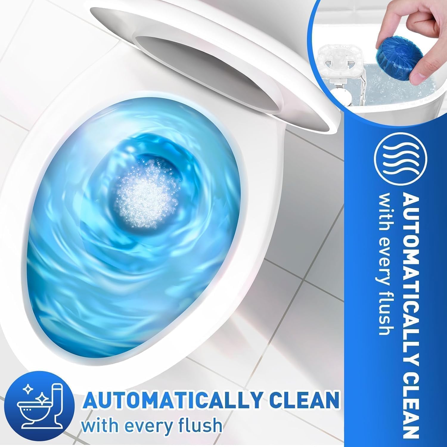 Maxismart Pack of 30 Tablets automatic flush toilet Bowl    cleaner tablets, bathroom toilet tank cleaner, powerful cleaning ball toilet blue deep clean bubbles, mild lemon scent (30 tablets) - Image 3 thumbnail