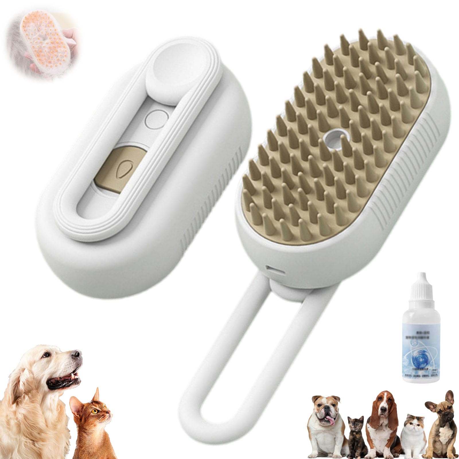 Puffease Spritz Defur Comb, Catzcomfort Reinigungsbürsten, 3 in 1 Spritz Defur Kamm für Katzen Hunde, Haustierspray Haarentfernungskämme (Weiß)