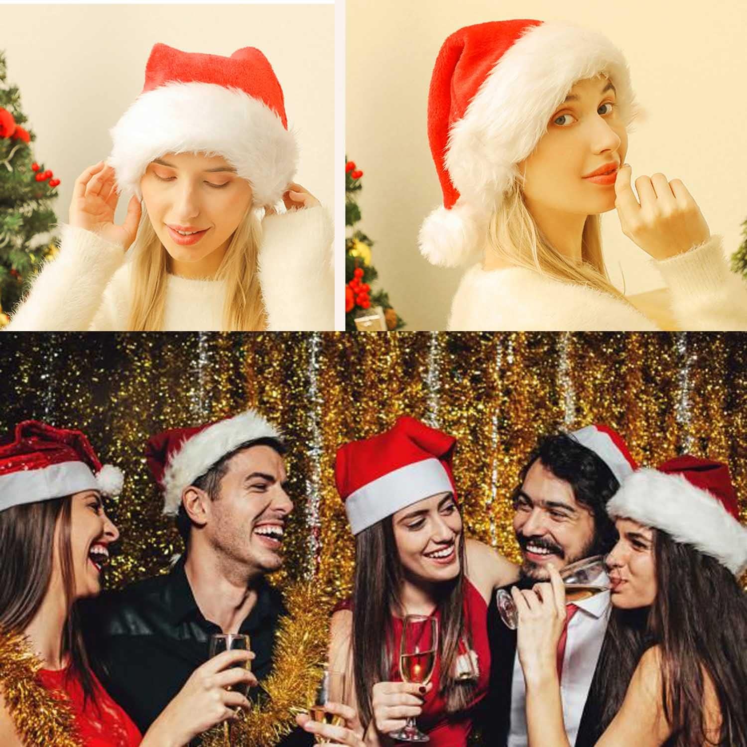 Velvet Xmas Holiday Hat for Adults - Santa Hat for Christmas New Year Festive Party Supplies - Image 4