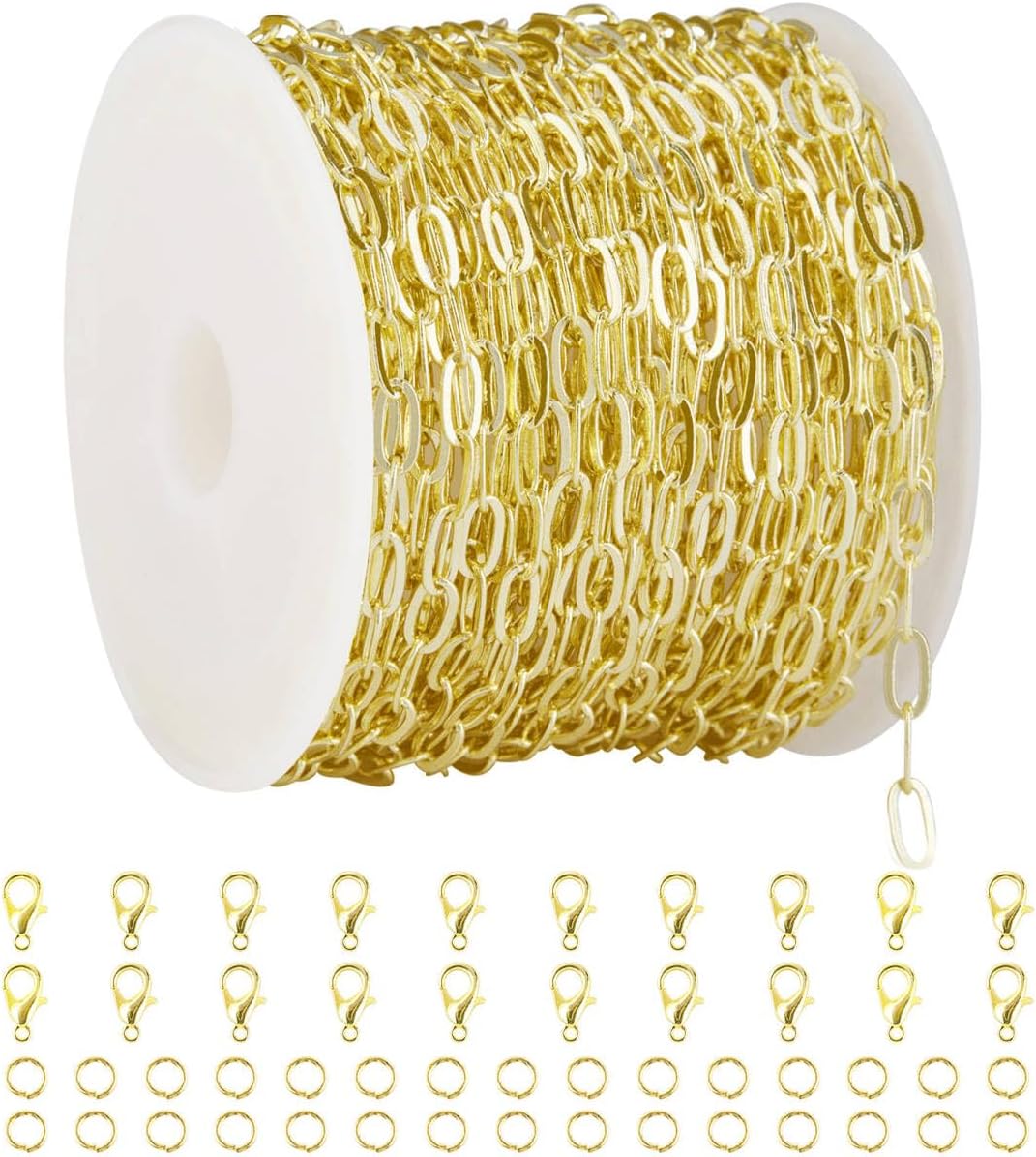 Crisjanggo 32.8 Feet Gold Paperclip Chains for Jewelry Making 14K Gold Plated Brass Jewelry Making Chains Roll Bulk for Bracelet Women DIY Craft Chain