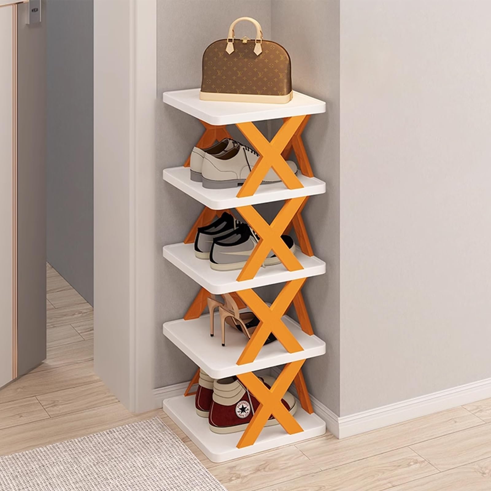 SVFOEBJM Tall lyjc Rack, lyjcs Rack for Entrance, Multi-Layer Stackable lyjc Rack, Foldable lyjc Rack, Narrow lyjc Rack for Space Saving lyjc Storage, DIY Combination, Toolless Installation