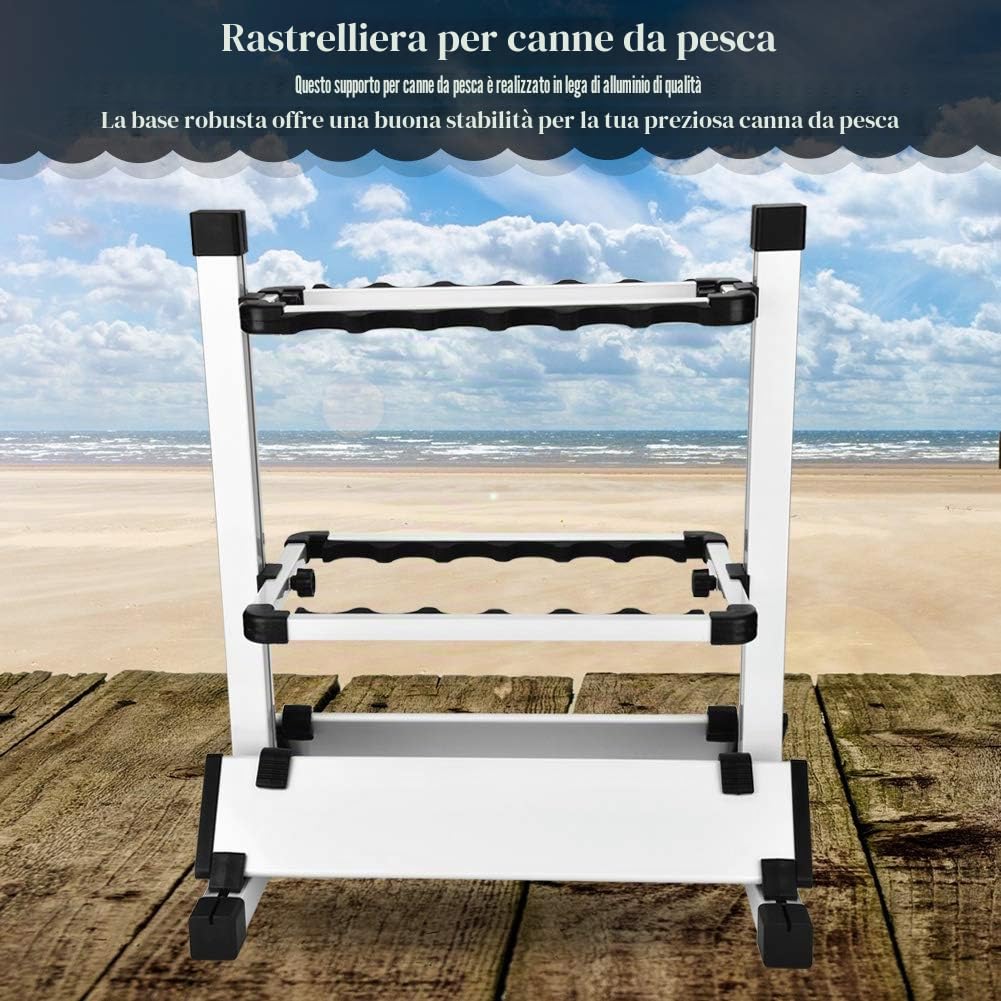 Greensen - Supporto in Alluminio per canne da Pesca, Portatile, con 12 Fori per Asta, Supporto in Metallo per canne da Pesca e attività di Pesca