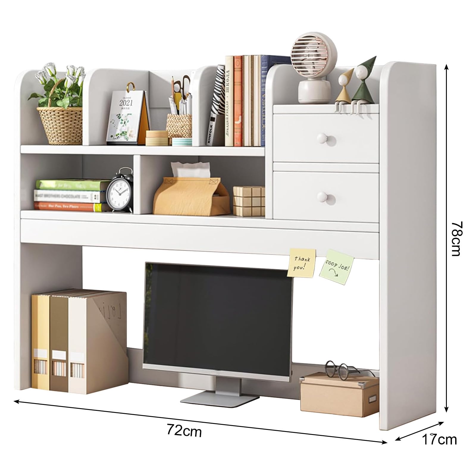 Desktop-Bücherregal Tischregale Schreibtisch-Bücherregal 72x17x78CM Massivholz-Desktop-Bücherregal Für Computertisch Multifunktion Desktop Organizer Für Bürowohnheim Wohnkultur (Warmweiß)
