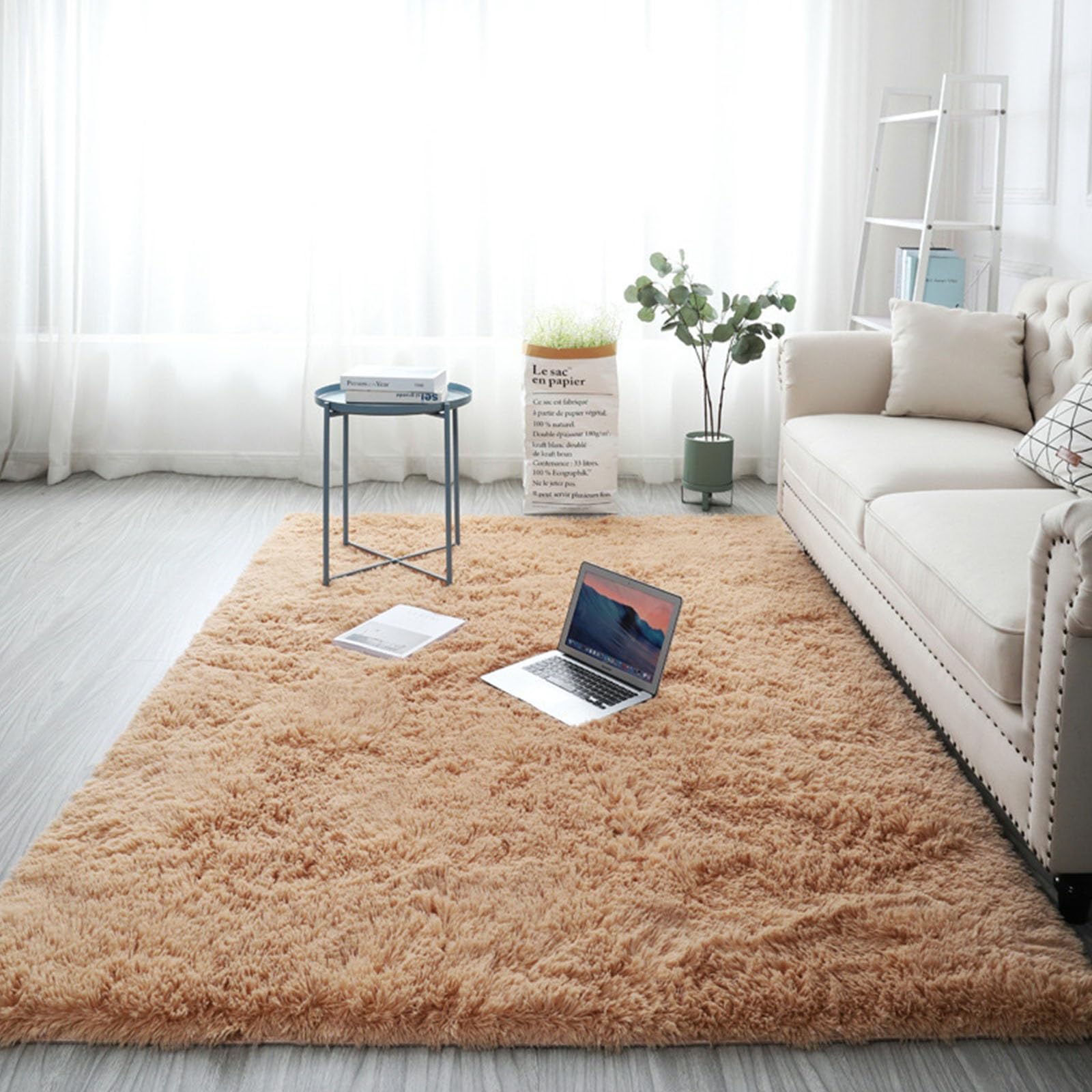 Alfombra salon shaggy unicolor tacto premium suave camello de 60 x 100 cm