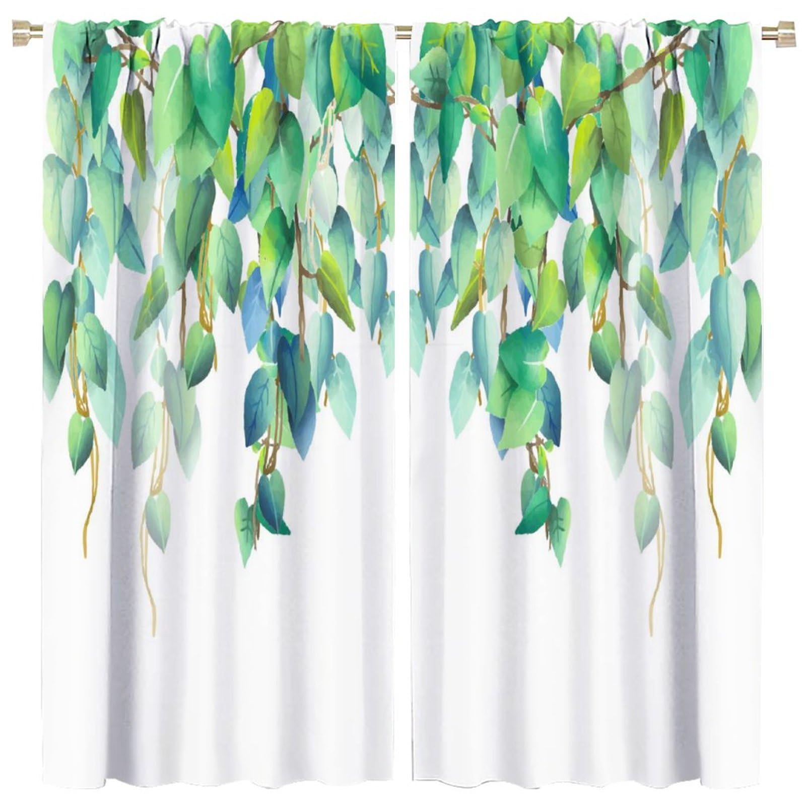 BenYaSong Watercolor Eucalyptus Leaf Blackout Curtains Green Plant Eucalyptus Floral Leaves for Cafe Room Chidren Window Curtain Drapes 2 Panels 52x84in