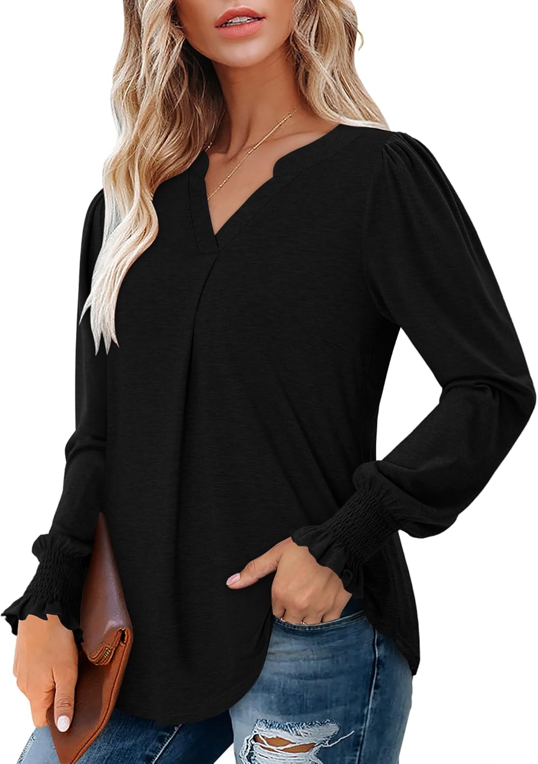 BETTE BOUTIK Womens Long Sleeve Tunic Tops Fall V Neck T-Shirts Blouses Casual Fashion Shirts - Image 5