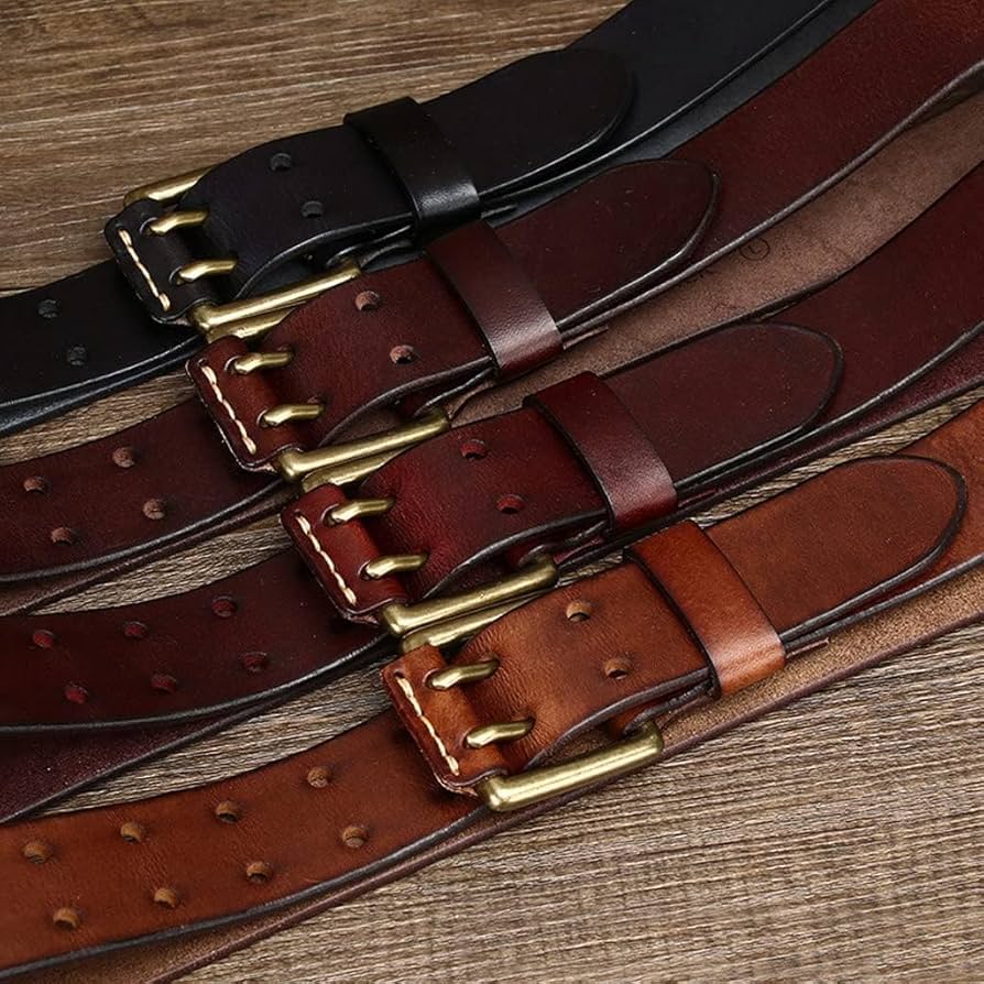 Classic Vintage 3.8cm Wide Copper Double Pin Buckle Leather