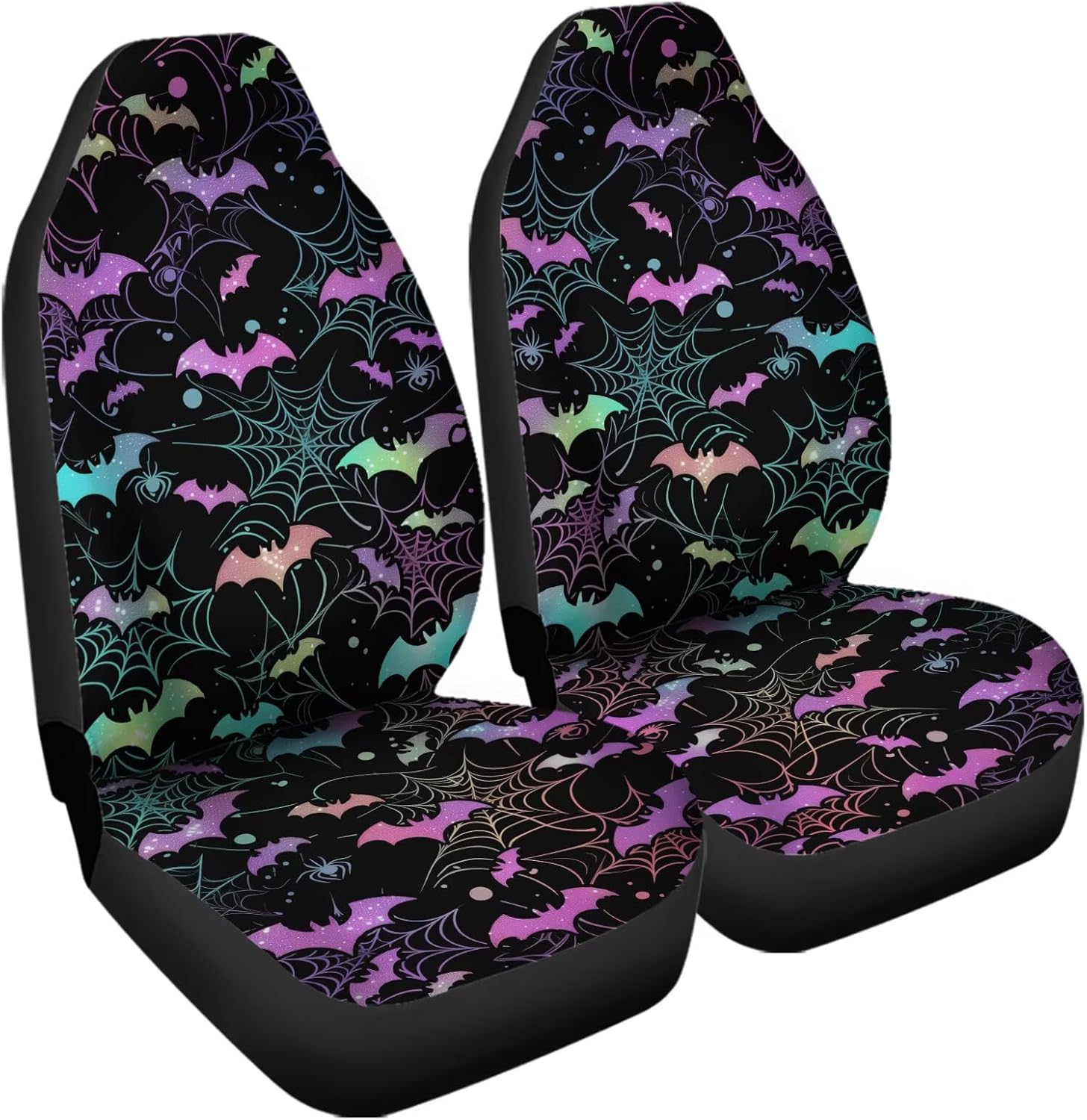 Gradient Bats with Spider Web Car Seat Covers Elastic Fabric 2 Pcs, Auto Universal Front Seat Protector, Men Women Automobile Interior Decorate Accessories image 2