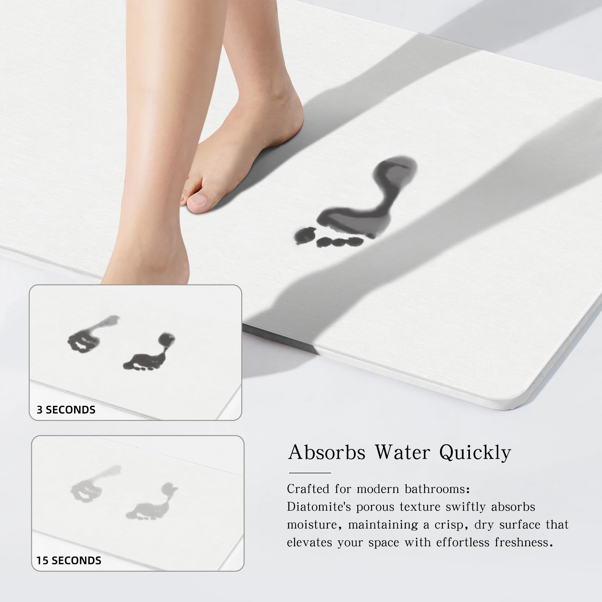 THMINS Tappetino da Bagno in Pietra 90x60 cm, Tappeto in Diatomite Assorbente, Asciugatura Rapida, Antiscivolo, per Bagno e Doccia, Bianco