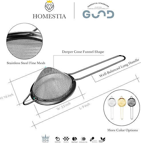 Miniatura 2 de Homestia 2 coladores de malla fina de 3.3 pulgadas para cocina, acero inoxidable 304, tamiz de cóctel, tamices de alimentos, colador líquido para