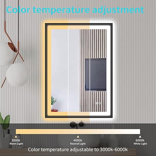 Miniatura 8 de Espejo de baño de 20 x 28 pulgadas, espejo de pared con marco de metal negro mate, espejo de tocador de baño iluminado LED, espejo de maquillaje